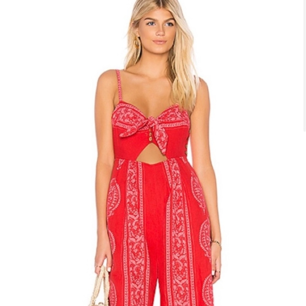 Free People Feel the Sun Red & Pink Jumpsuit with Pockets